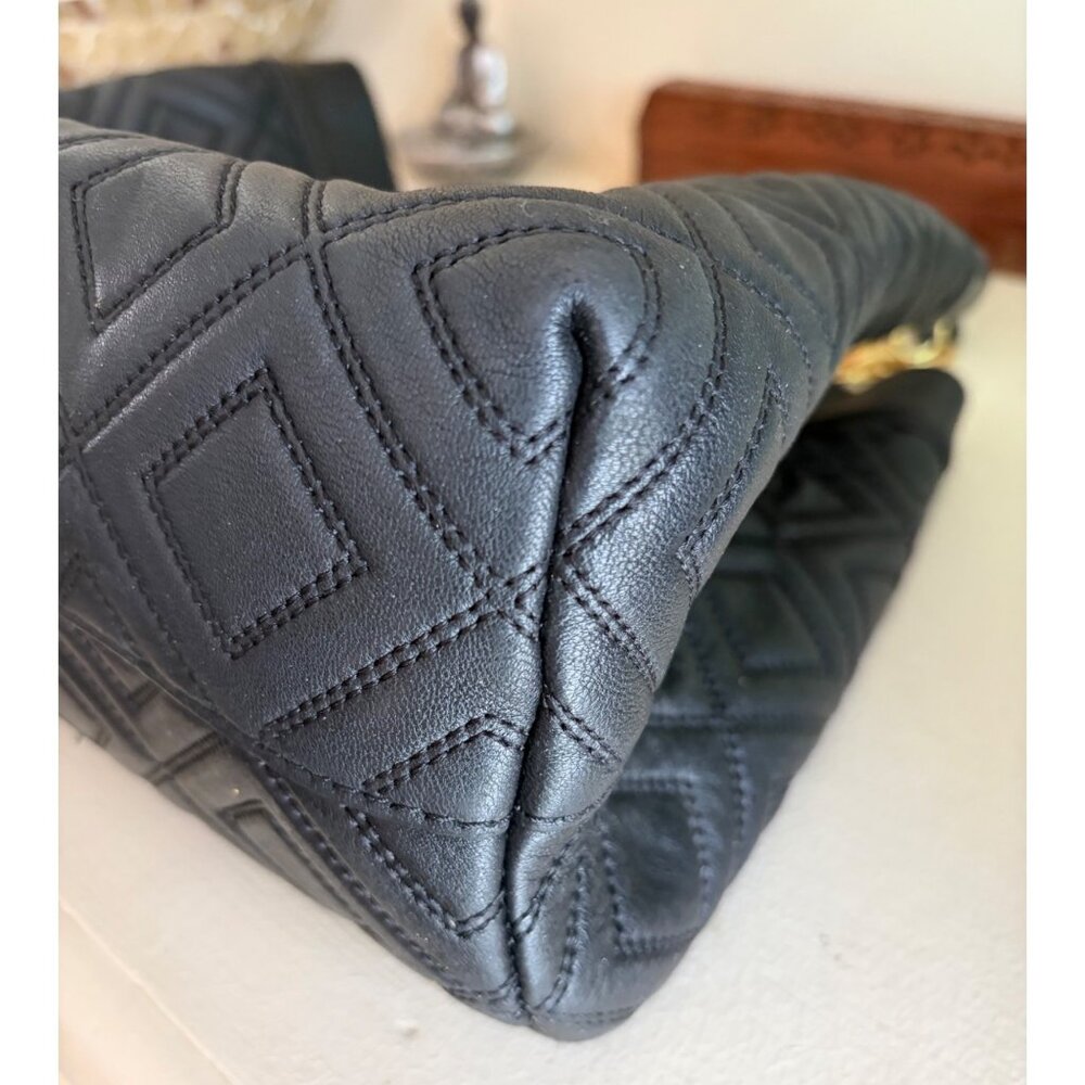 Tory Burch Fleming Quilted Leather Diamond Handbag Black Triple-Compartment Tote - Picture 12 of 14